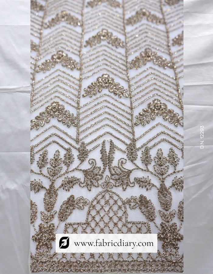 Buy Golden embroidered kali fabric for bridal lehenga