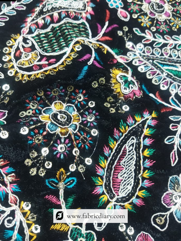 Beautiful Black Embroidered Velvet Fabric