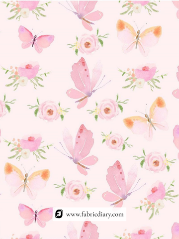 Beautiful Pink Floral Printed Pure Tissue Gold Fabric