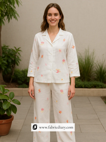 Beautiful White Cotton Embroidered Co-ord Set