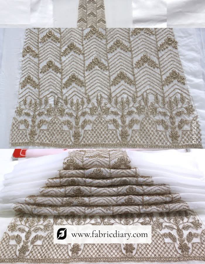 Online golden embroidery kali fabric for Indian lehenga