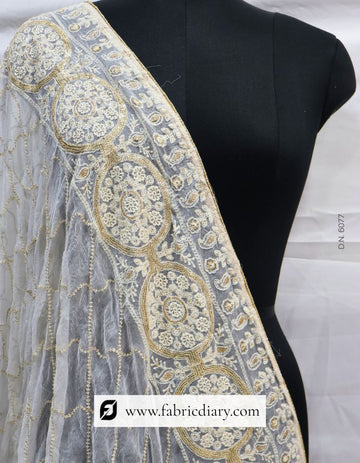 Dyeable Embroidered Chiffon Thread and Sequins Work Dupatta – #6077