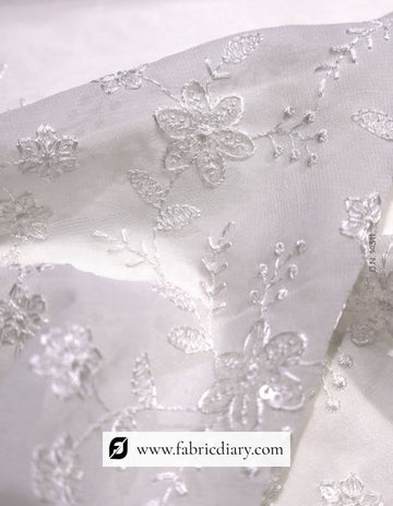Dyeable Georgette Embroidery Fabric with White Floral and Sequin Detailing #14311