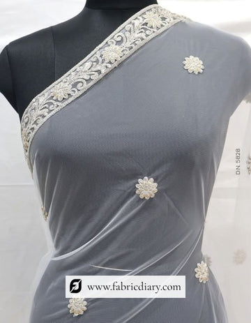 Dyeable Embroidered Designer Net Dupatta / Scarf – #5828