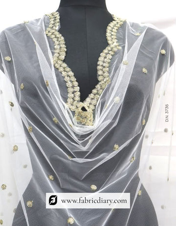 Dyeable Sequins Embroidered Designer Net Dupatta / Scarf – #3736