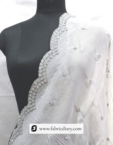 Dyeable Viscose Organza Silver Sequins Embroidered Dupatta / Scarf – #3736 Silver