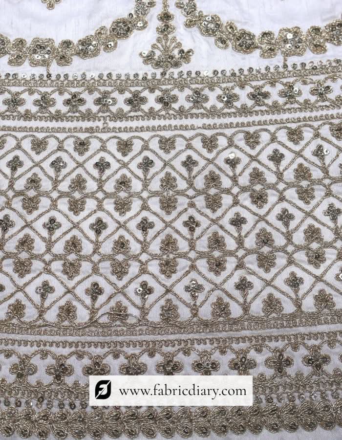 Embroidered lehenga fabric with 3mm sequins and gold detail