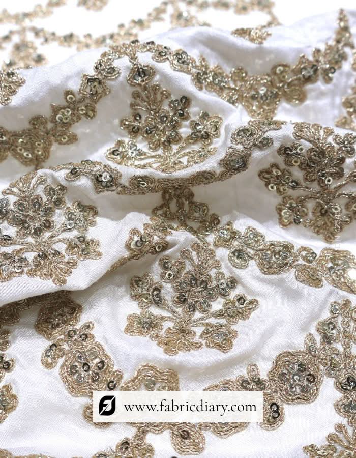 Embroidered Kali Fabric with Golden Cording & 3mm Sequins for Lehenga