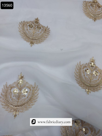 Exclusive Golden Zari Butta Embroidery Fabric - Big Motif Fabric