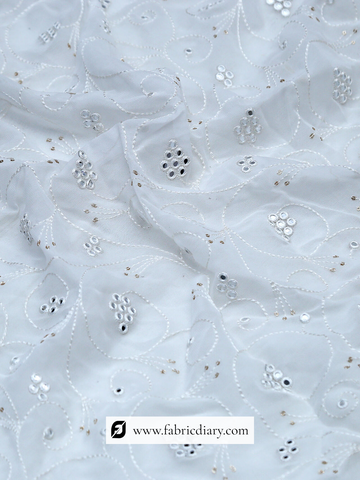 Floral Mirror Work Embroidery Fabric