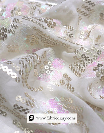 Floral Pink and Lined Gold Sequin Fabric for Luxurious Apparel – #863