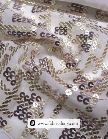 Geometrical Design Sequins Embroidered Fabric with Viscose Thread Work – #856