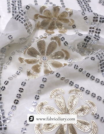 Gold & Silver Sequin Daman Fabric for Women's Bridal Lehenga & Partywear Dress – #872