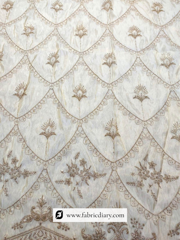 Golden Tissue Designer Anarkali Embroidery Fabric