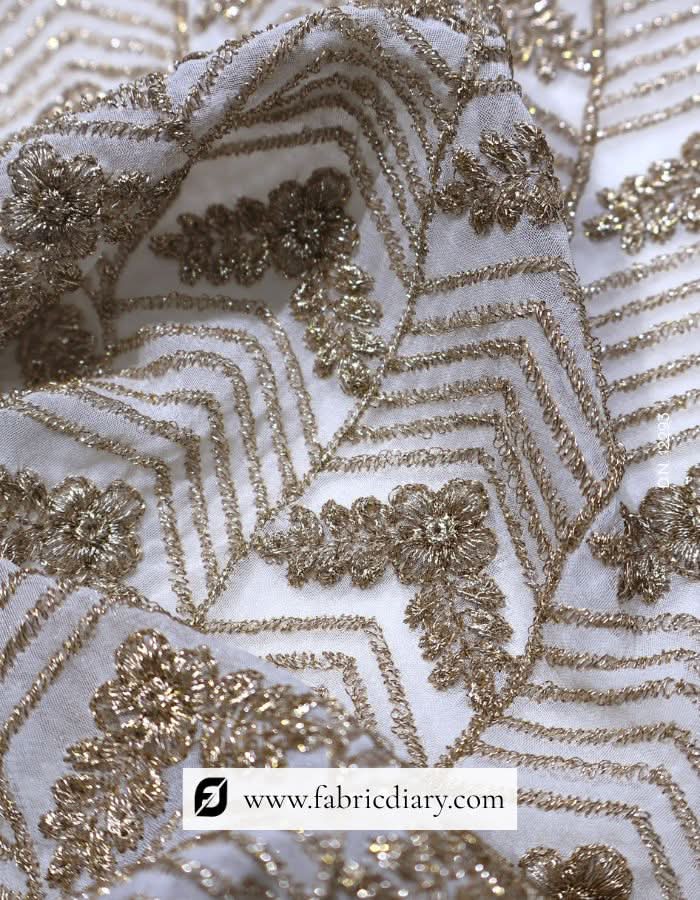 Golden Embroidered Kali Fabric for Lehenga