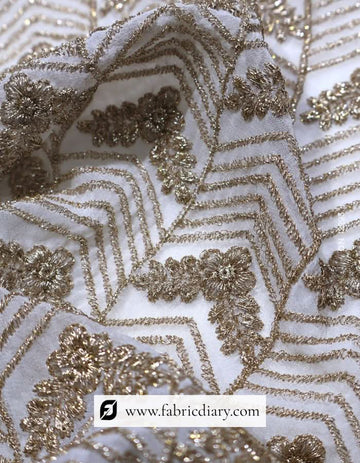 Golden Embroidered Kali Fabric for Lehenga