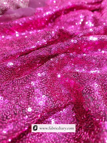 Hot Pink Heavy Sequins Embroidery Fabric