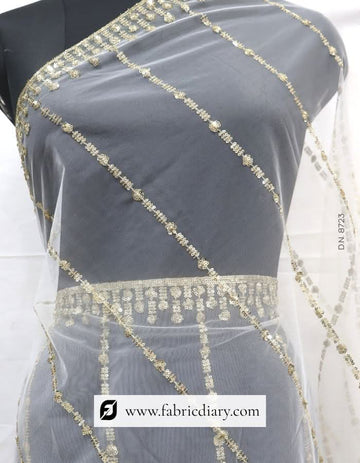 Dyeable Gold Sequins Embroidered Net Dupatta / Scarf – #8723