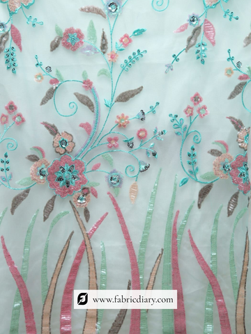 Multicolor Designer Embroidered Net Fabric