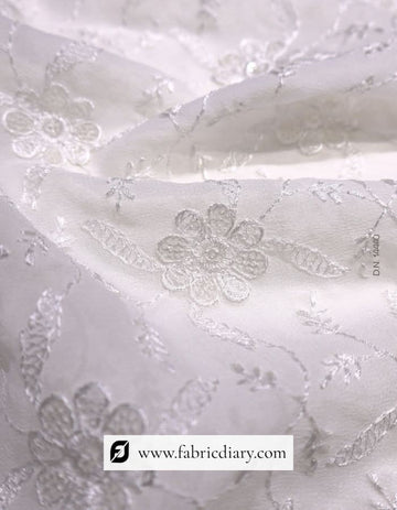 White Sequin Embroidery Fabric on Georgette for Gown and Saree Making #14440