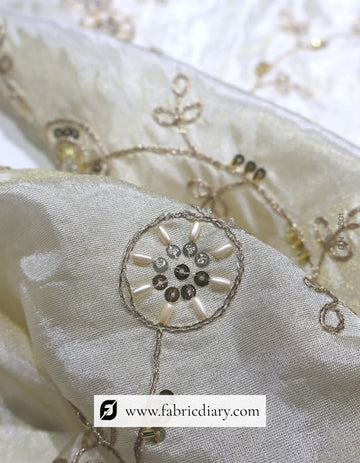 Dyeable bridal lace with sequin and zari detailing
