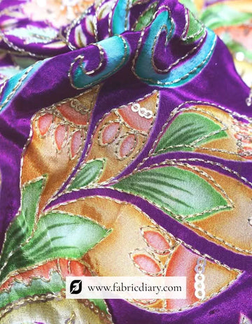 Designer floral position printed fabric on display rack