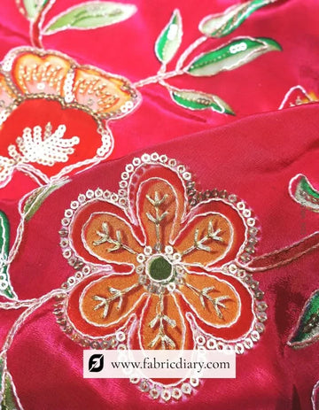 Vivid Crimson Floral Panel Print Fabric – Buy Online in Andhra Pradesh #14631 /153-01