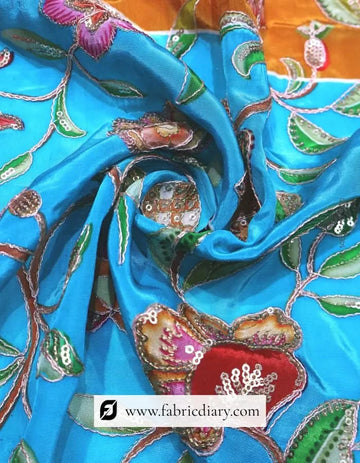 Azure Blue Floral Engineered Print Fabric – Gujarat Exclusive #14631 /153-04
