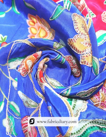 Royal Blue Floral Placement Fabric – Karnataka Designer Edit #14631 /153-07