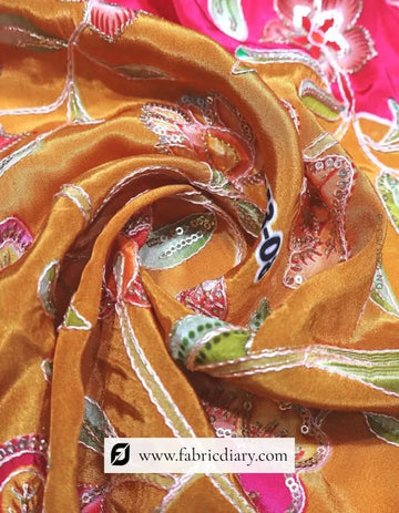 Grey-Orange Statement Print Floral Fabric – Kerala Handpicked #14631 /153-08