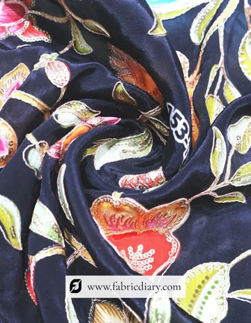 Jet Black Floral Position Print Fabric – Shop Rajasthan’s Heritage Look #14631 /153-12