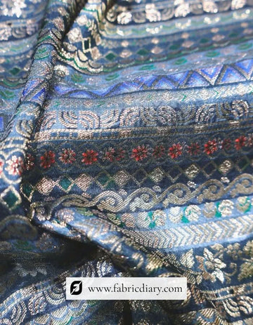 Teal Gray Dola Silk Jacquard Fabric for Gowns – Exporter Based in Amritsar