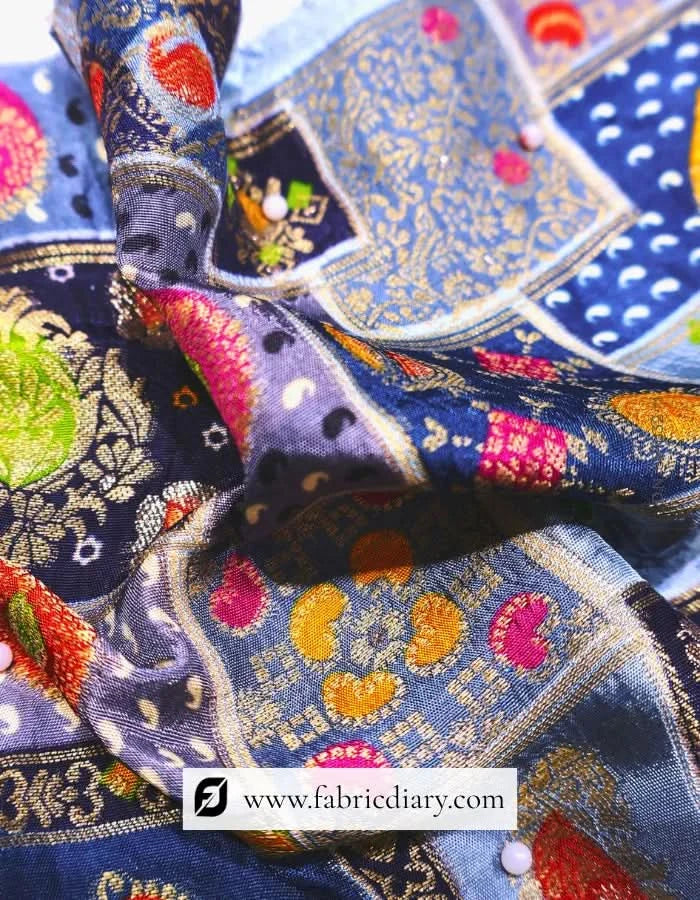Royal Blue Dola Silk Jacquard Position Print Fabric