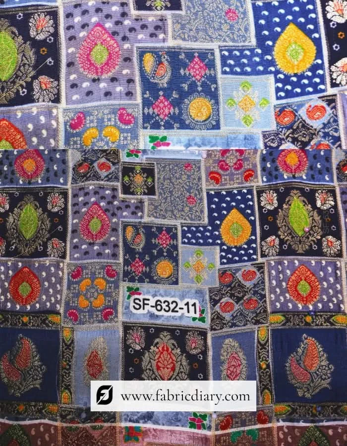 Royal Blue Dola Silk Jacquard Position Print Fabric