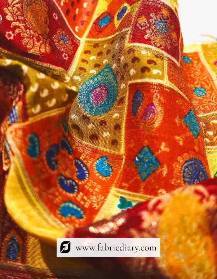 Orange Dola Silk Jacquard Position Print Fabric