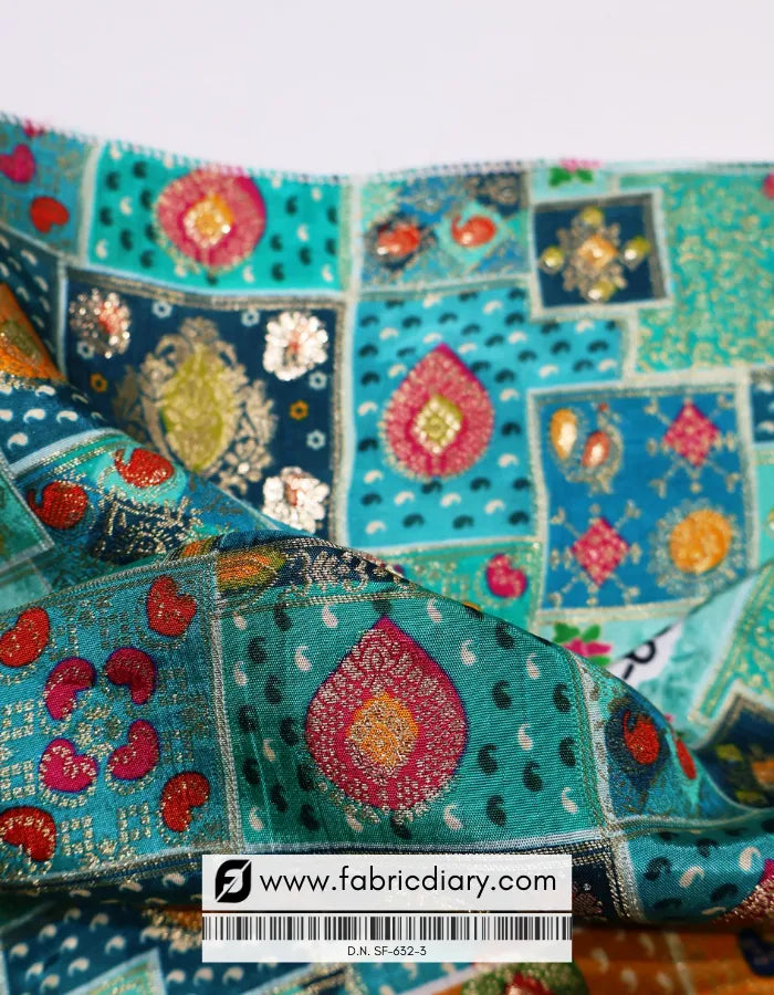 Teal Green Position Print Jacquard Fabric – Arabian Fashion