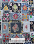 Buy Teal Blue Position Print Jacquard Fabric Online
