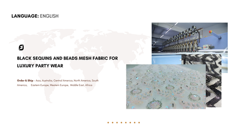 Black Sequins and Beads Mesh Fabric for Luxury Party Wear