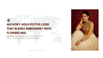 An ivory-gold festive look that blends embroidery with flowing mul