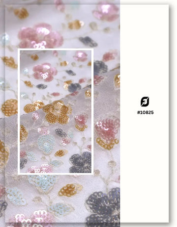 Floral Sequins Embroidery Fabric for Gown Lehenga in Australia - 10825