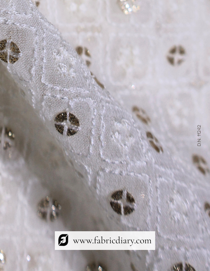 Viscose georgette embroidered fabric with 5mm light glitter sequins