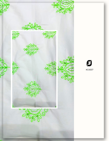 Vibrant Neon Green Cotton Butta Embroidery Fabric
