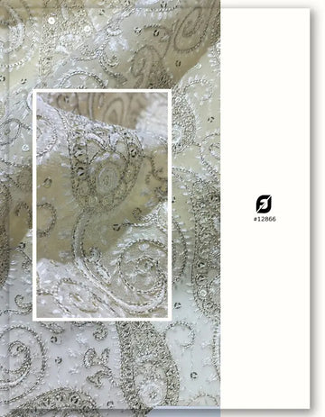 Curved Paisley Swirl Embroidered Georgette Material