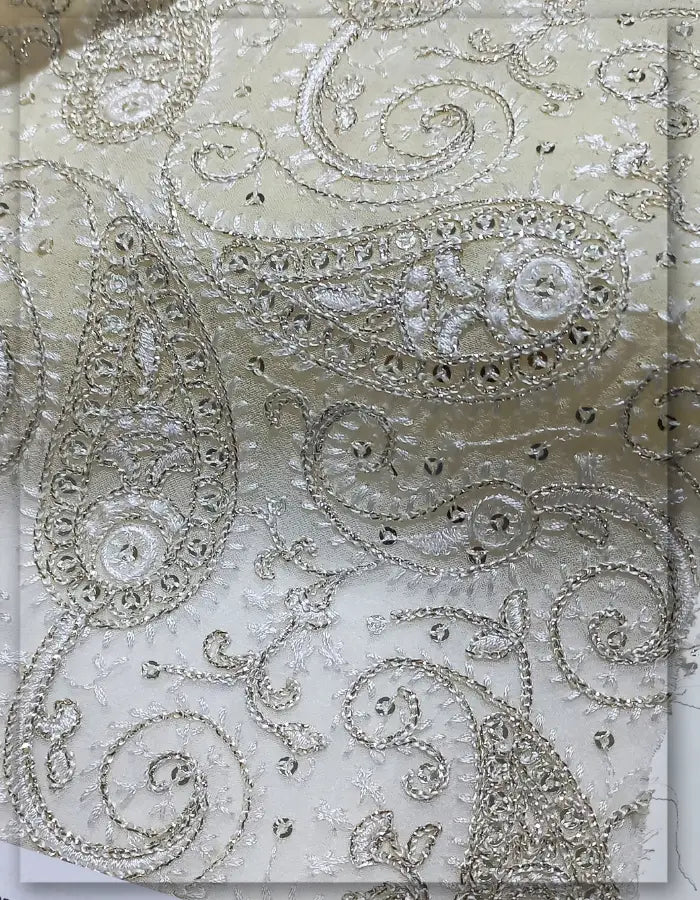 Curved Paisley Swirl Embroidered Georgette Material