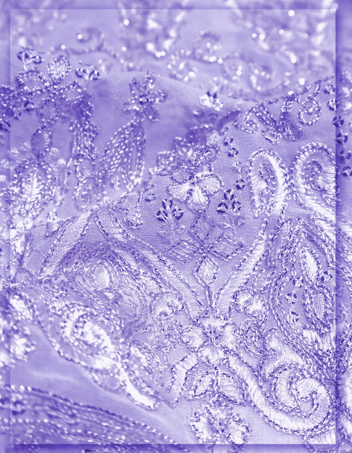 Georgette Kali Embroidery Fabric For Bridal Gown - 12924