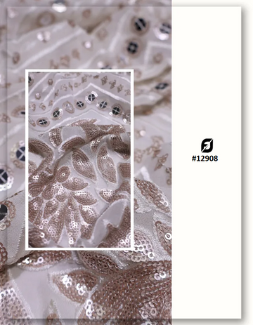 Bridal Floral Sequin Lace Fabric for Party Dress - 12908