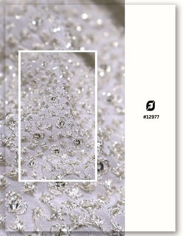 Lightweight Georgette Silver Zari Sequins Fabric in Asia - 12977