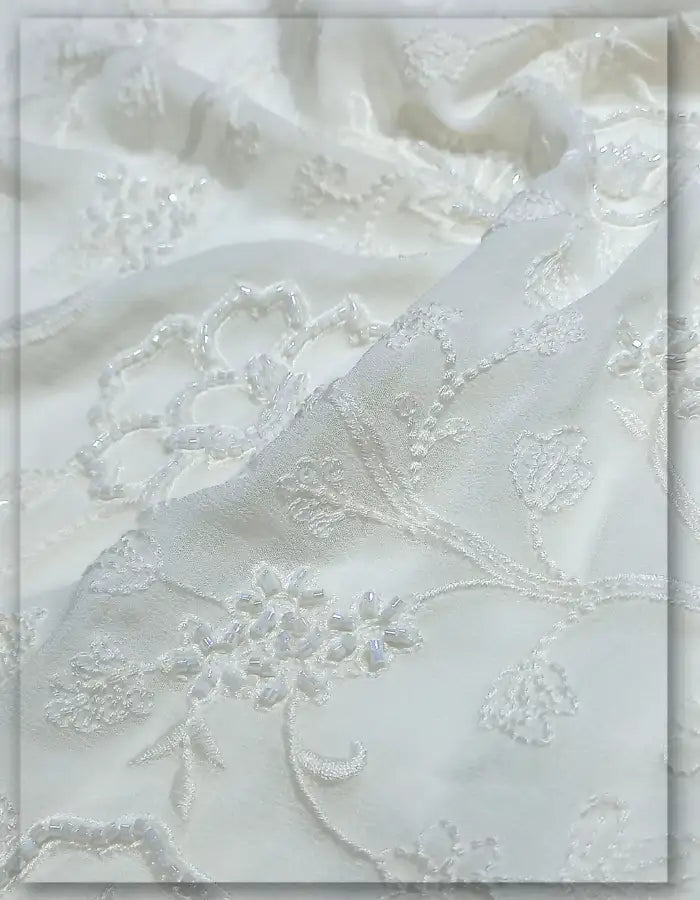 Luxury Floral Beaded Embroidery Fabric - 13137