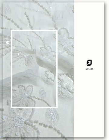 Designer Floral Beaded Embroidery Fabric - 13138