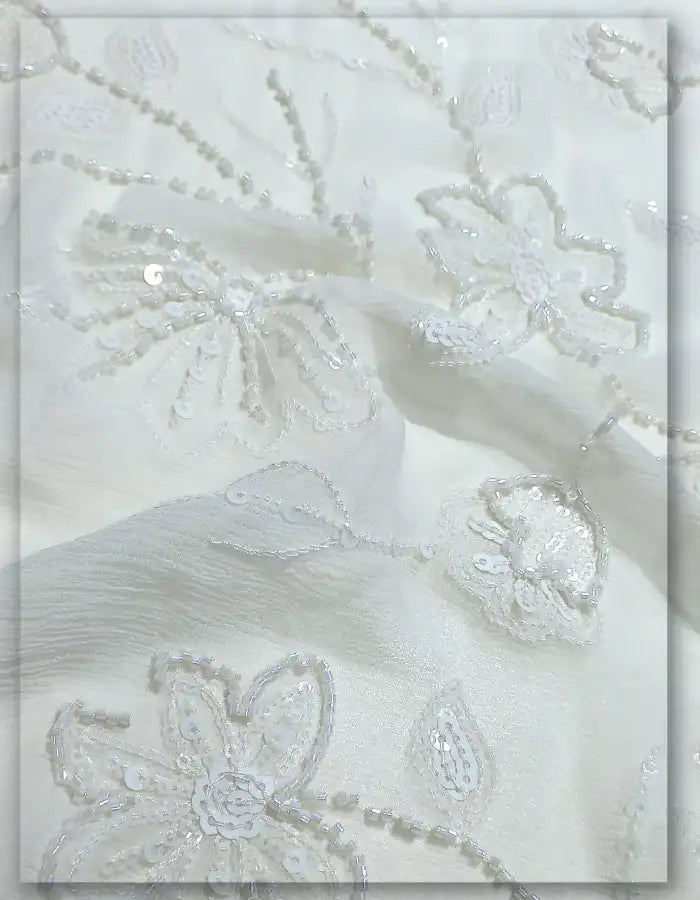 Designer Floral Beaded Embroidery Fabric - 13138